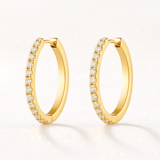 Medium Diamond Hoop Earrings - 18k Yellow Gold