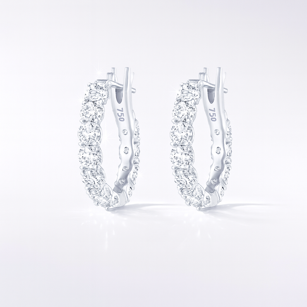 Mini Diamond Hoop Earrings in White Gold