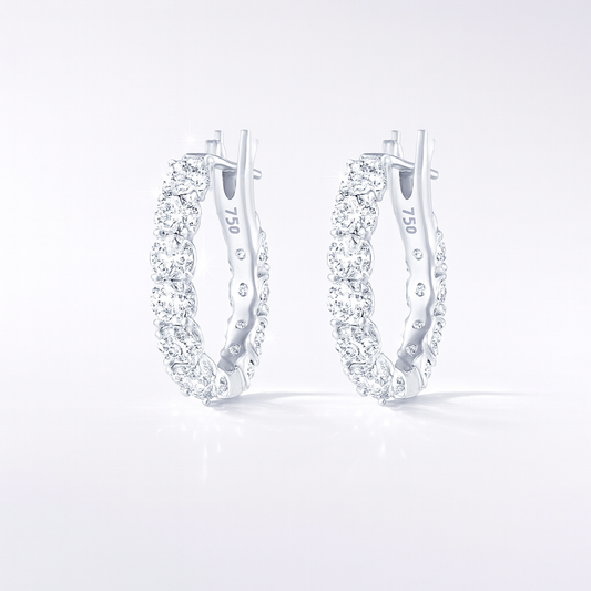 Mini Diamond Hoop Earrings in White Gold