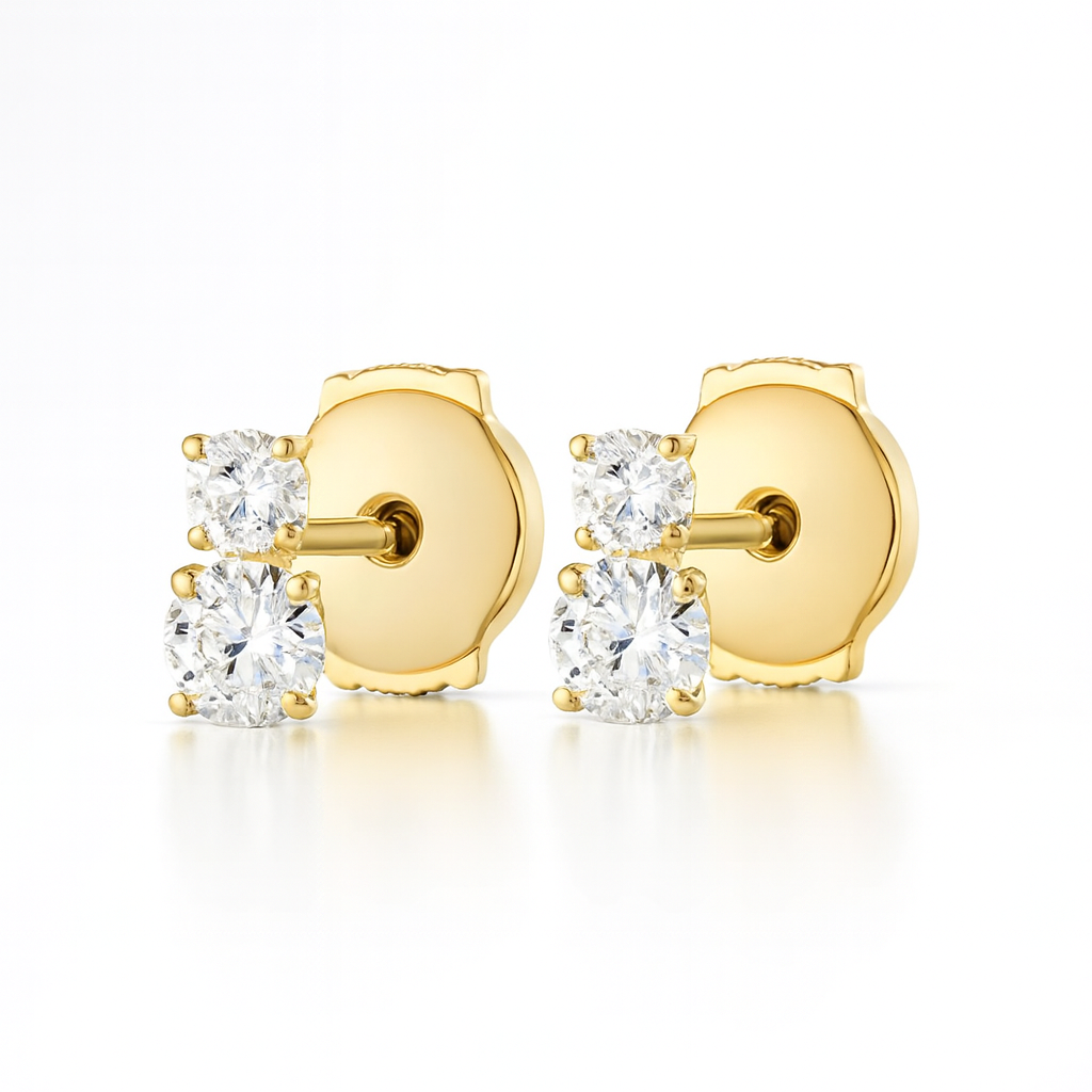 Mini Duo Diamond Earrings Yellow Gold