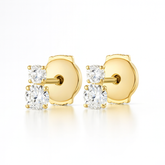 Mini Duo Diamond Earrings Yellow Gold