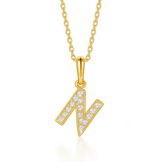 0.16ct - N Letter Pendant – 18k Yellow Gold