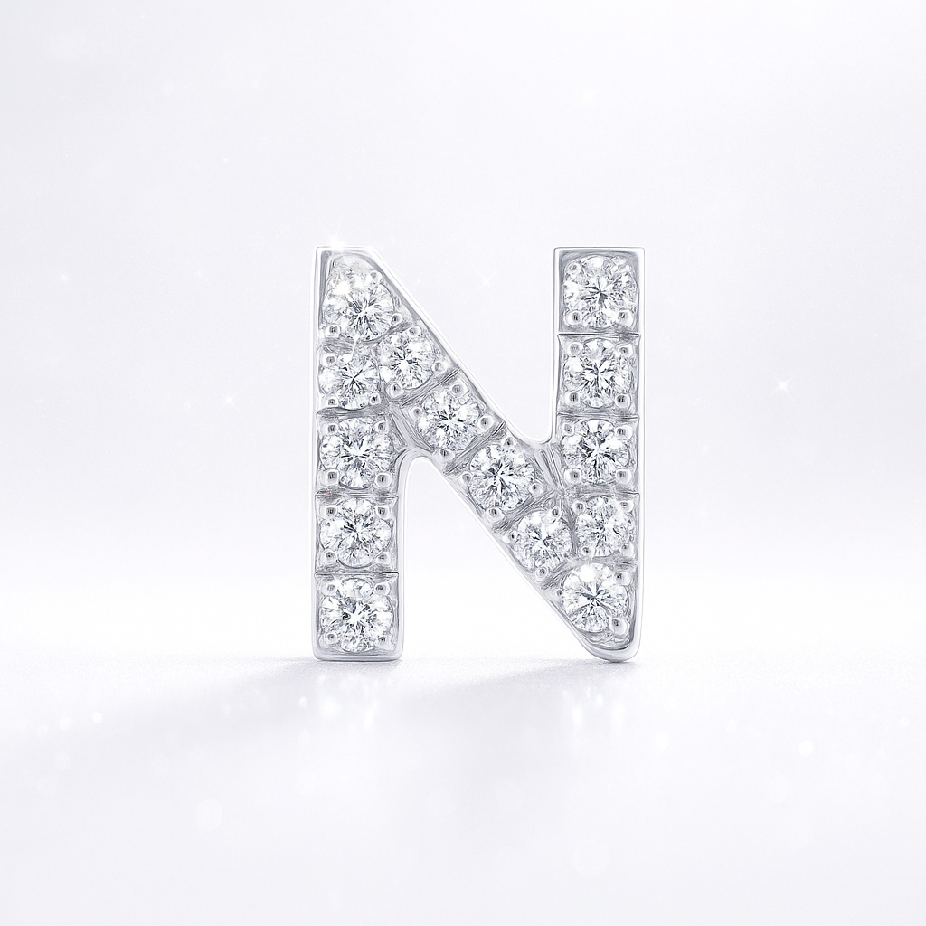 0.10cts "N" Letter Stud Earring White Gold