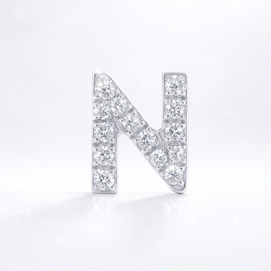0.10cts "N" Letter Stud Earring White Gold
