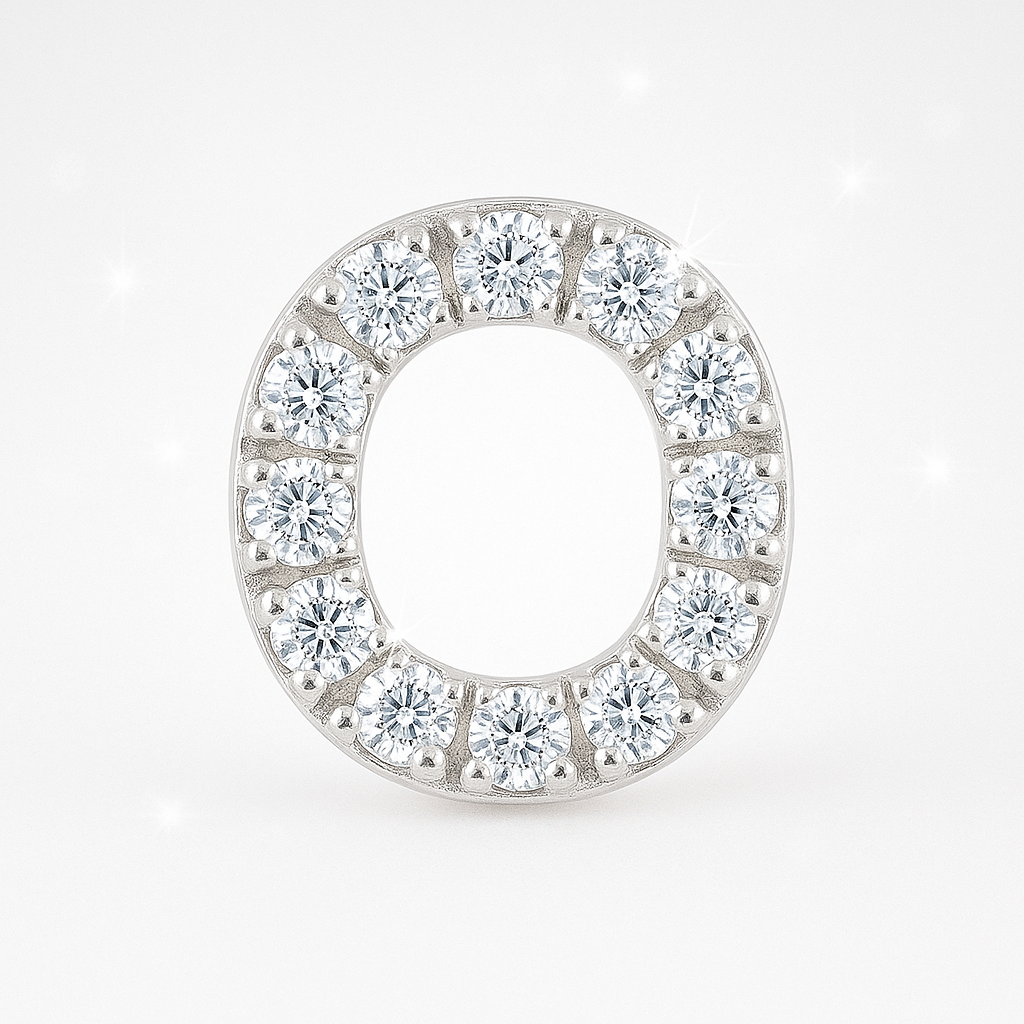 O Letter Stud Earring – 18k White Gold