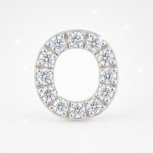 O Letter Stud Earring – 18k White Gold