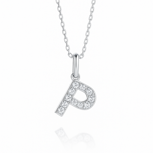 0.16ct - P Letter Pendant – 18k White Gold