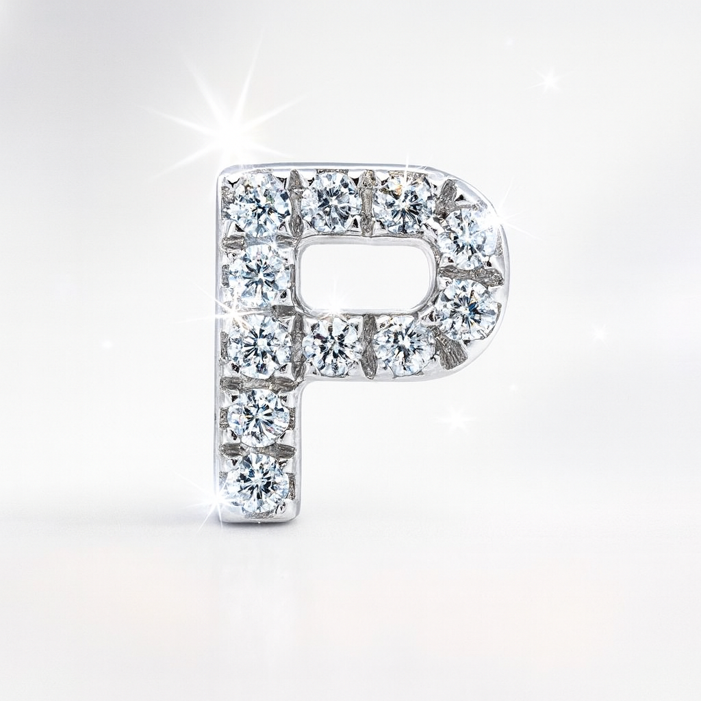 P Letter Stud Earring White Gold