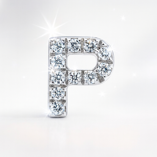 P Letter Stud Earring White Gold