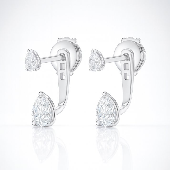 Pear Shaped Diamond Slider Earrings White Gold