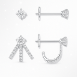 0.25 Carats -Petite Diamond Curl Huggie Earrings - 18K White Gold