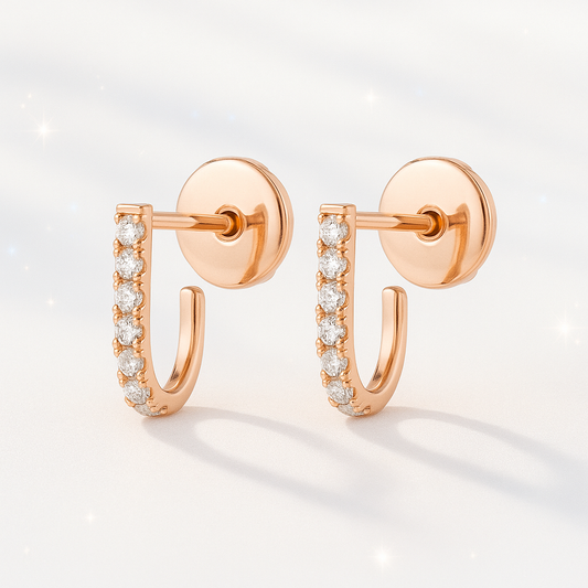 Petite Diamond Huggie Curl Earrings - 18k Rose Gold