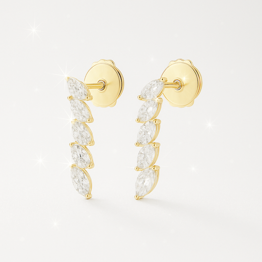 Petite Graduated Marquise Diamond Line Earrings - 18K Yellow Gold
