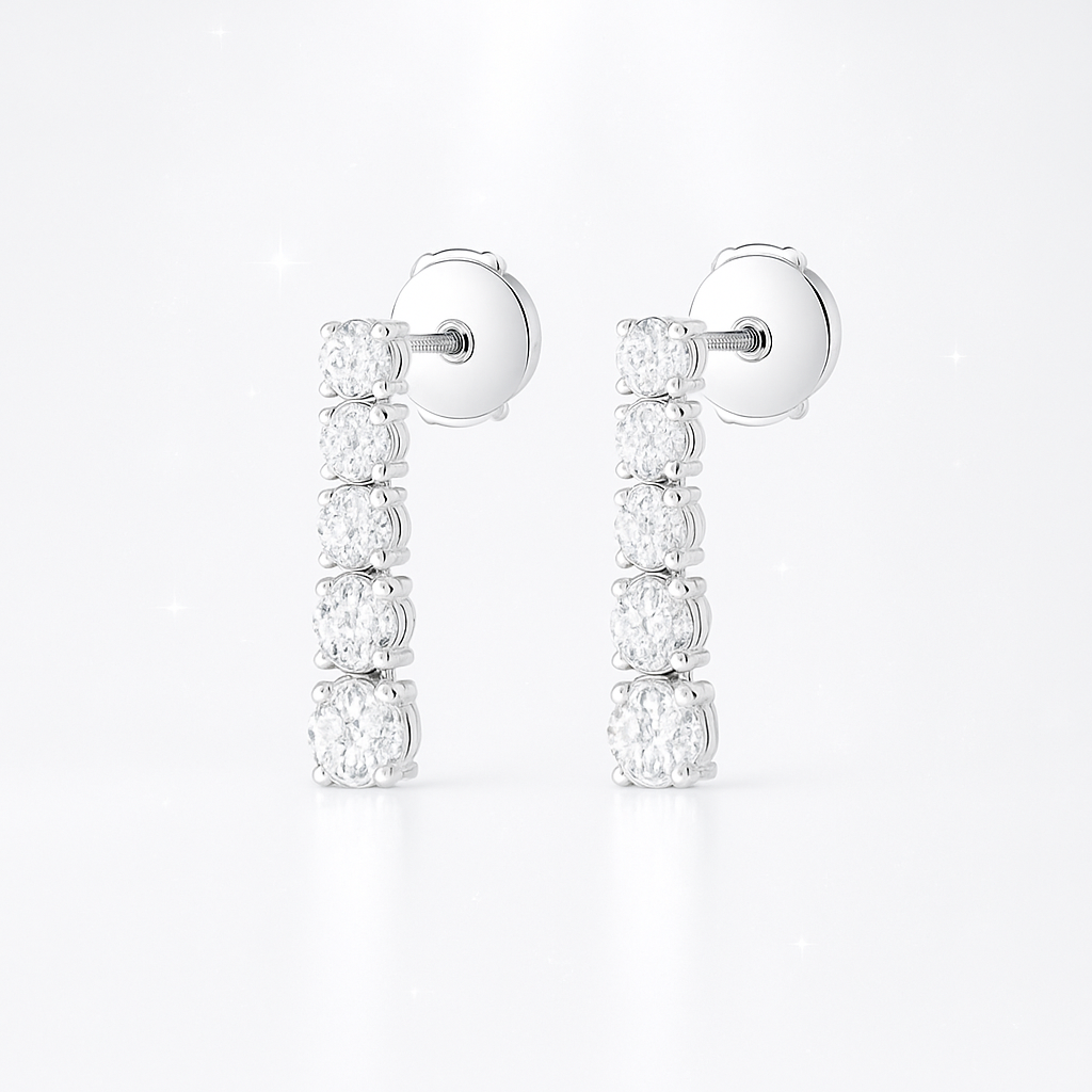 Petite Graduated Round Diamond Line Earrings - 18K White Gold