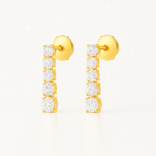 Petite Graduated Round Diamond Line Earrings - 18K Yellow Gold