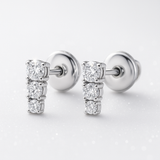 0.4ct Petite Trio Diamond Bar Earrings - 18k White Gold