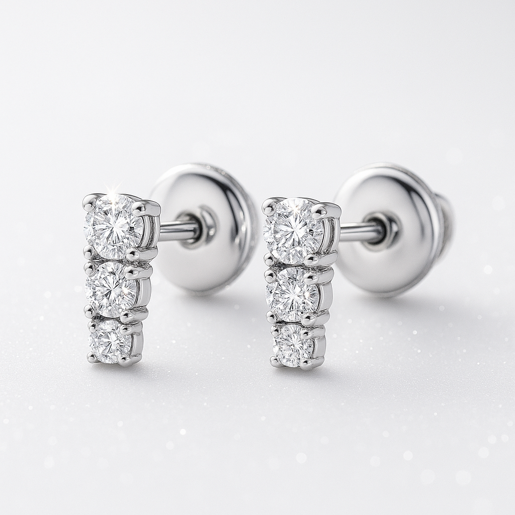 Petite Trio Diamond Bar Earrings White Gold