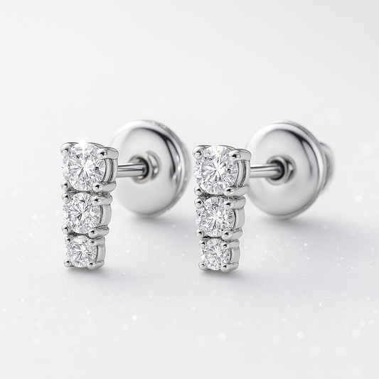 Petite Trio Diamond Bar Earrings White Gold
