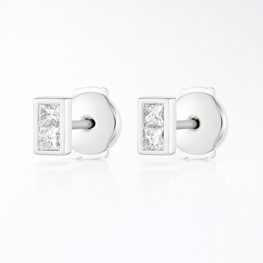 Princess Cut Diamond Bar Earrings – 18k White Gold