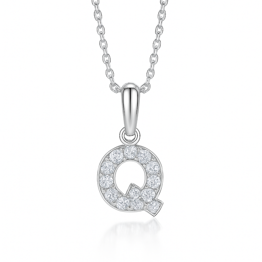 0.24ct - Q Letter Pendant – 18k White Gold