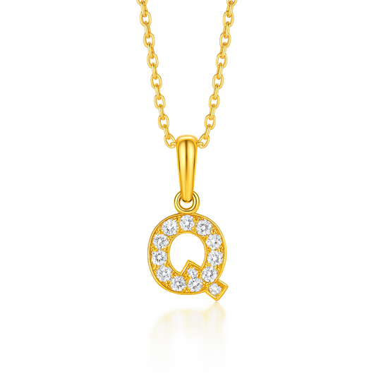0.24ct - "Q" Letter Pendant - 18k Yellow Gold
