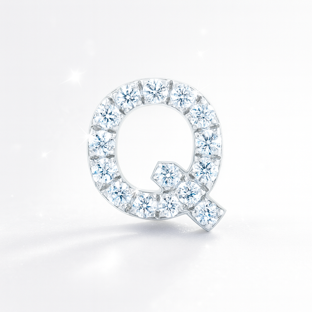 Q Letter Stud Earring White Gold