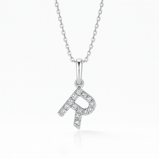 0.16ct - R Letter Pendant –  18k White Gold