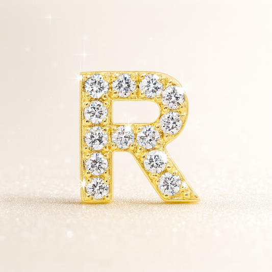 R Letter Stud Earring Yellow Gold