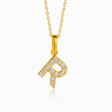 0.16ct - R Letter Pendant - 18k Yellow Gold