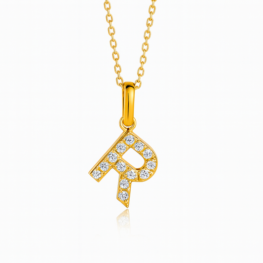 0.16ct - R Letter Pendant - 18k Yellow Gold