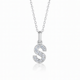 0.13ct - S Letter Diamond Pendant in  18k White Gold