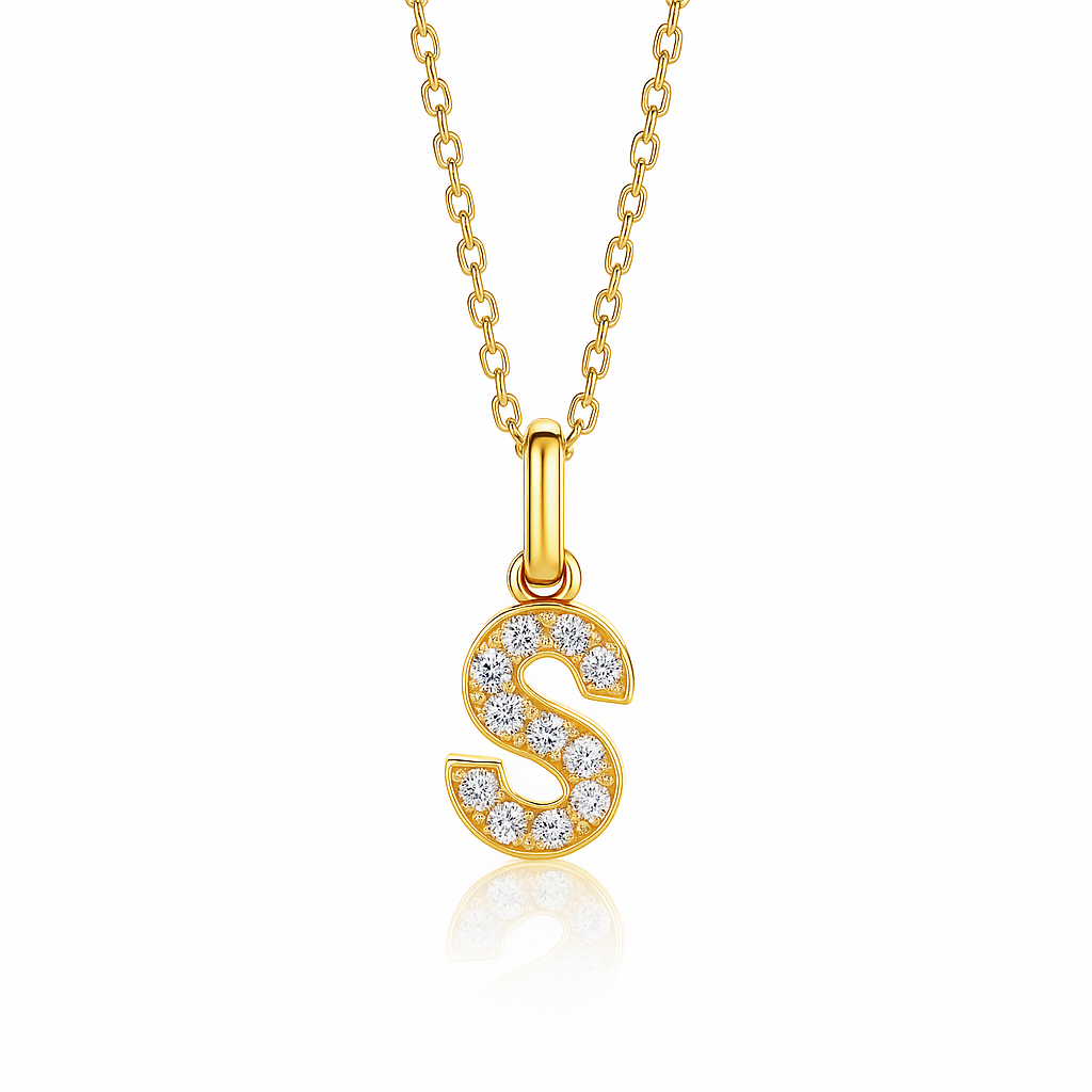 0.13ct - S Letter Pendant – 18k Yellow Gold