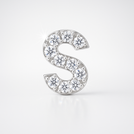 S Letter Stud Earring White Gold