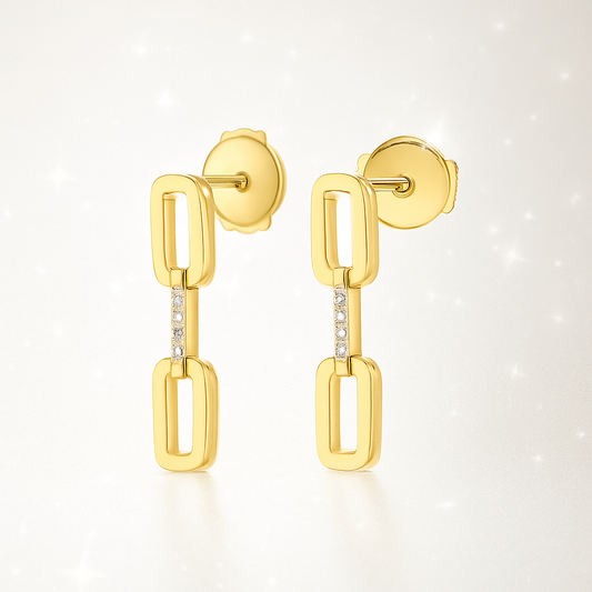 Single Diamond Link Drop Earrings - 18K Yellow Gold