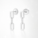0.07 Carats - Single Diamond Link Earrings - 18K White Gold