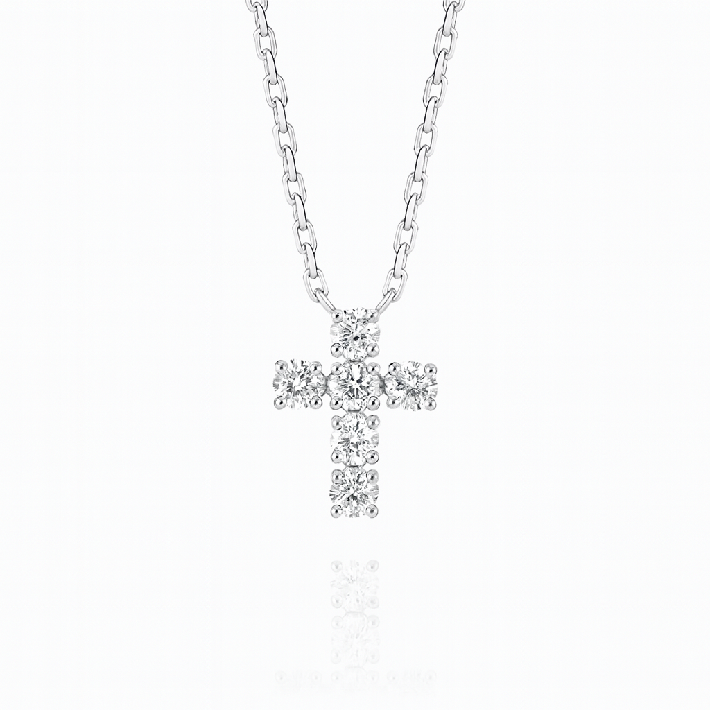 0.2ct - Small Diamond Cross Pendant in White Gold