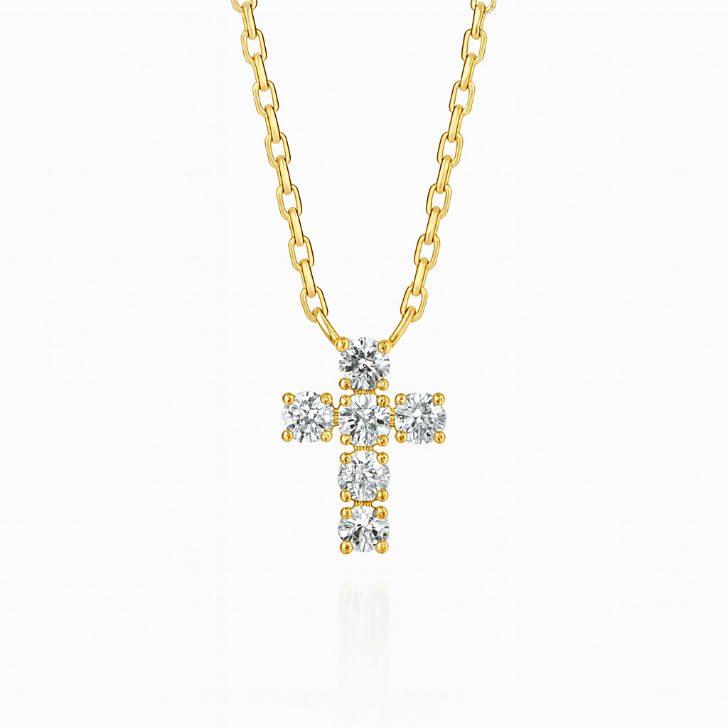 0.2ct - Small Diamond Cross Pendant in Yellow Gold