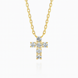 0.20ct - Handcrafted Small Diamond Cross Pendant - 18k Yellow Gold