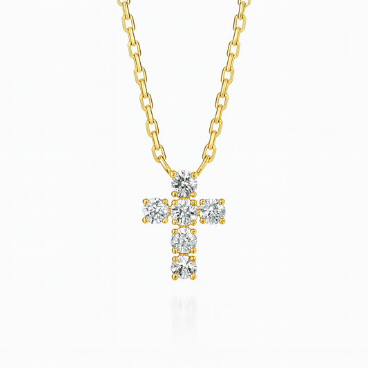 0.20ct - Handcrafted Small Diamond Cross Pendant - 18k Yellow Gold