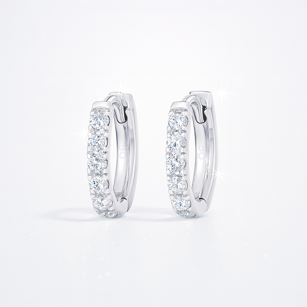 Small Diamond Huggie Earrings in White Gold
