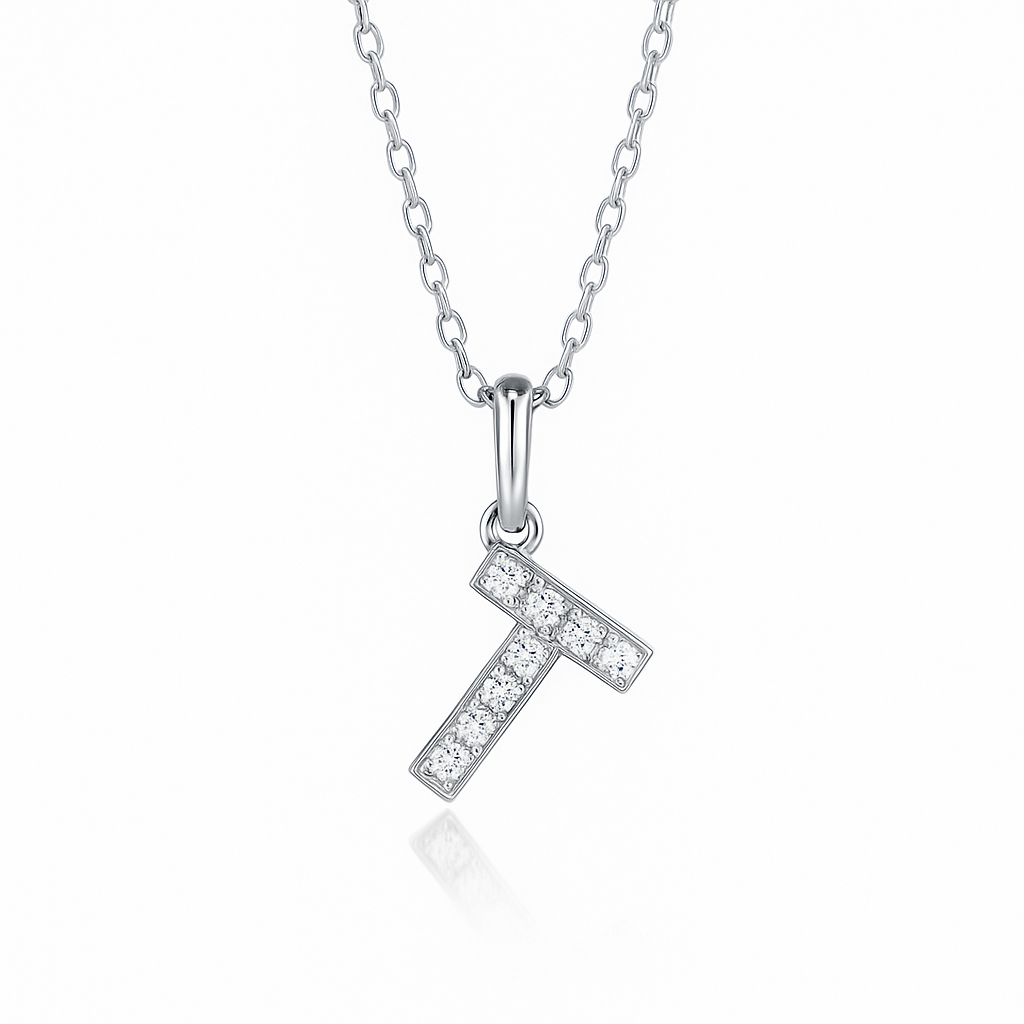 0.11ct - T Letter Pendant in 18k White Gold