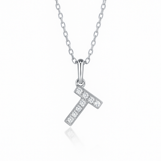 0.11ct - T Letter Pendant in 18k White Gold