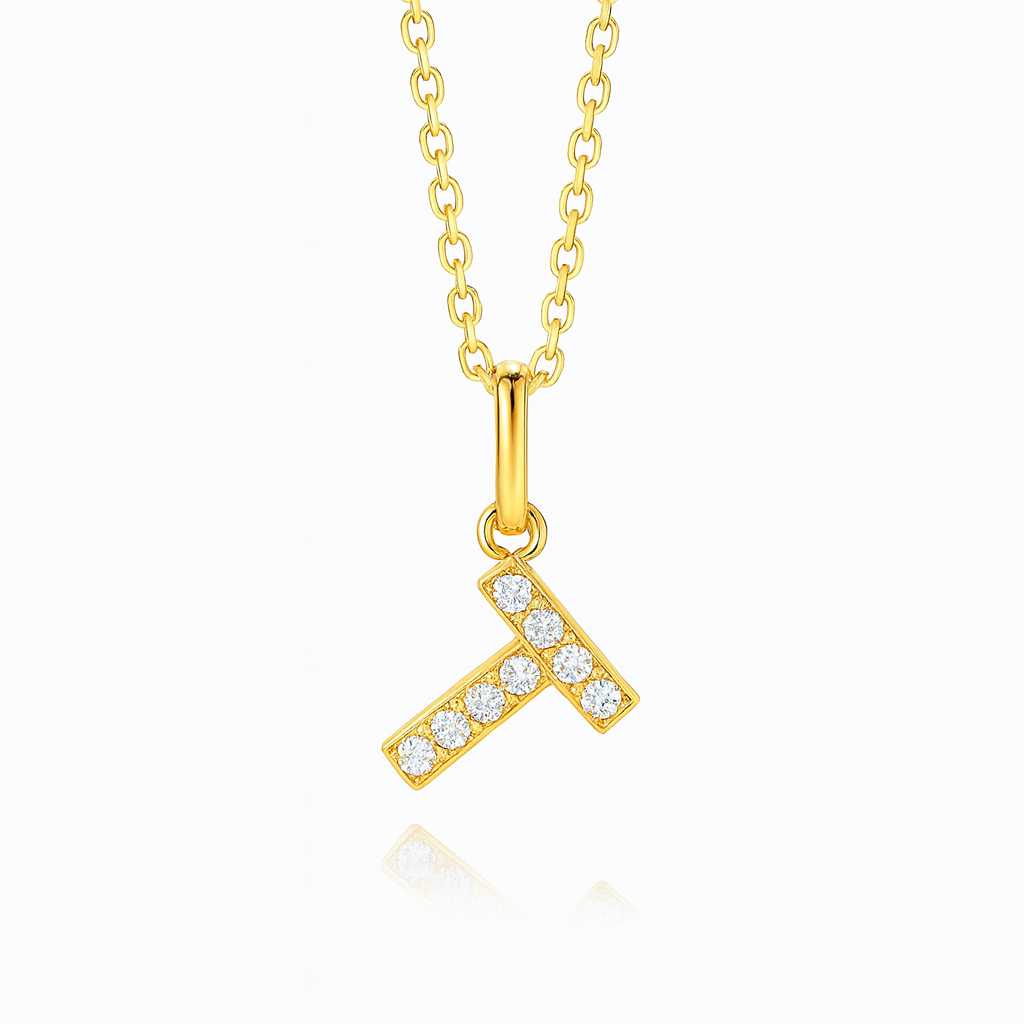 0.11ct - T Letter Pendant - 18k Yellow Gold