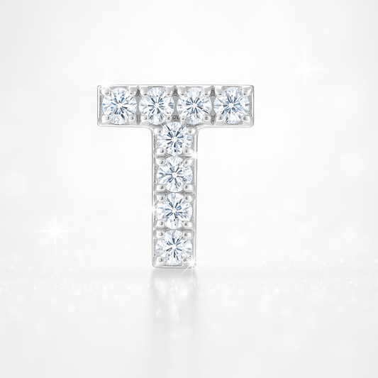T Letter Stud Earring White Gold