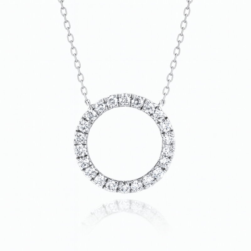 Thin Circle Lab-Grown Diamond Pendant Necklace in White Gold