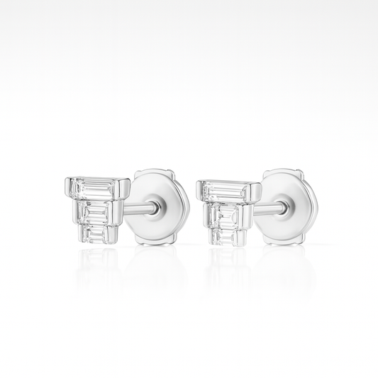 Trio Baguette Diamond Earrings in White Gold