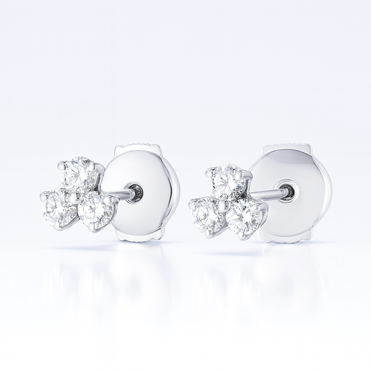 Trio Cluster Diamond Earrings – White Gold