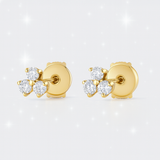 0.55 Carats Trio Cluster Diamond Stud Earrings -  18K Yellow Gold