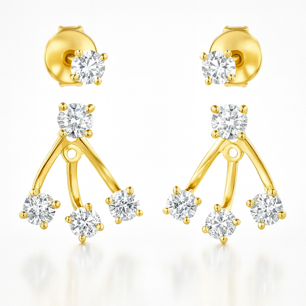 Trio Diamond Raindrop Earrings Yellow Gold