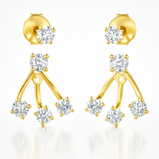 Trio Diamond Raindrop Earrings Yellow Gold